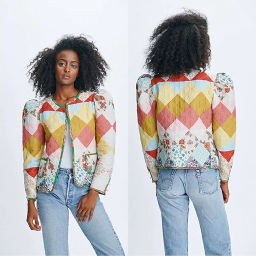 Love The Label Olivier Patchwork Quilted Multicolor Openfront Jacket size XS